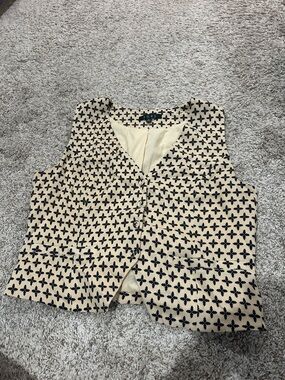 FORE Textured Cream Button Down Vest with Black Fleur Pattern and Tie Back